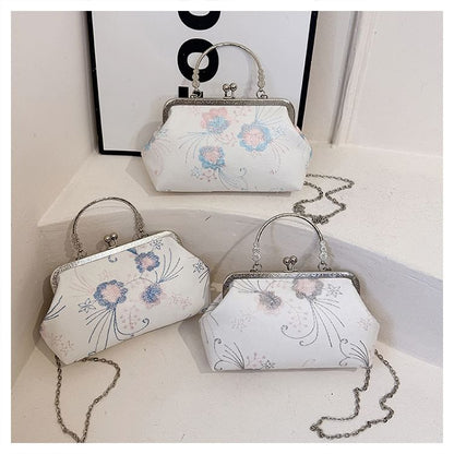 Floral Embroidered Kiss Lock Crossbody Bag