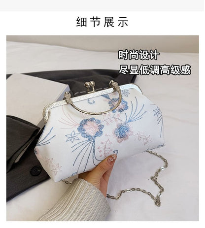 Floral Embroidered Kiss Lock Crossbody Bag