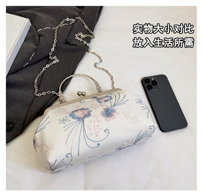 Floral Embroidered Kiss Lock Crossbody Bag