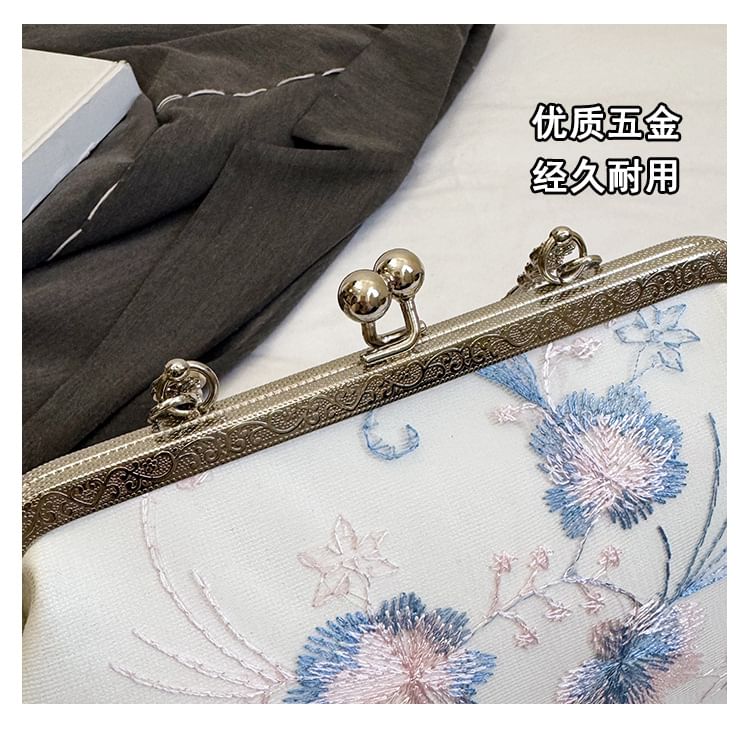 Floral Embroidered Kiss Lock Crossbody Bag