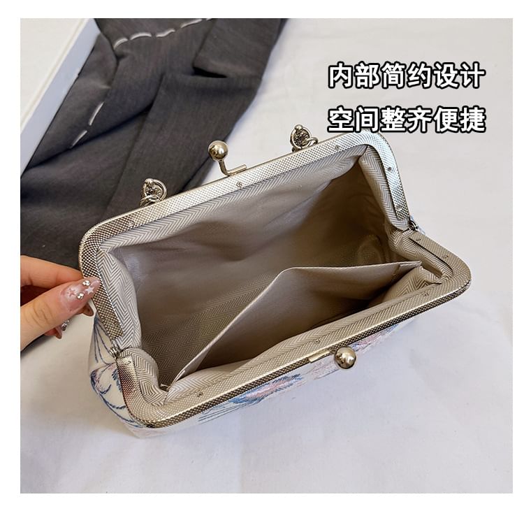 Floral Embroidered Kiss Lock Crossbody Bag