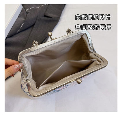 Floral Embroidered Kiss Lock Crossbody Bag