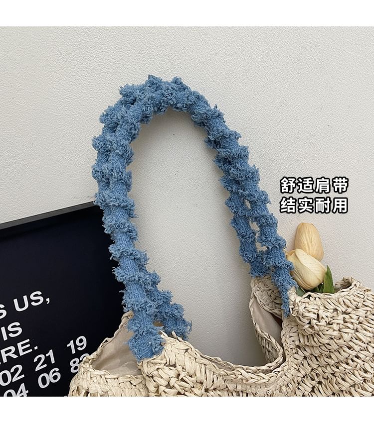 Bow Tassel Strap Woven Tote Bag