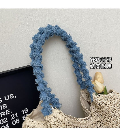 Bow Tassel Strap Woven Tote Bag