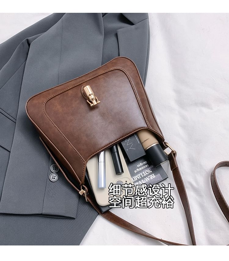 Faux Leather Buckled Crossbody Bag