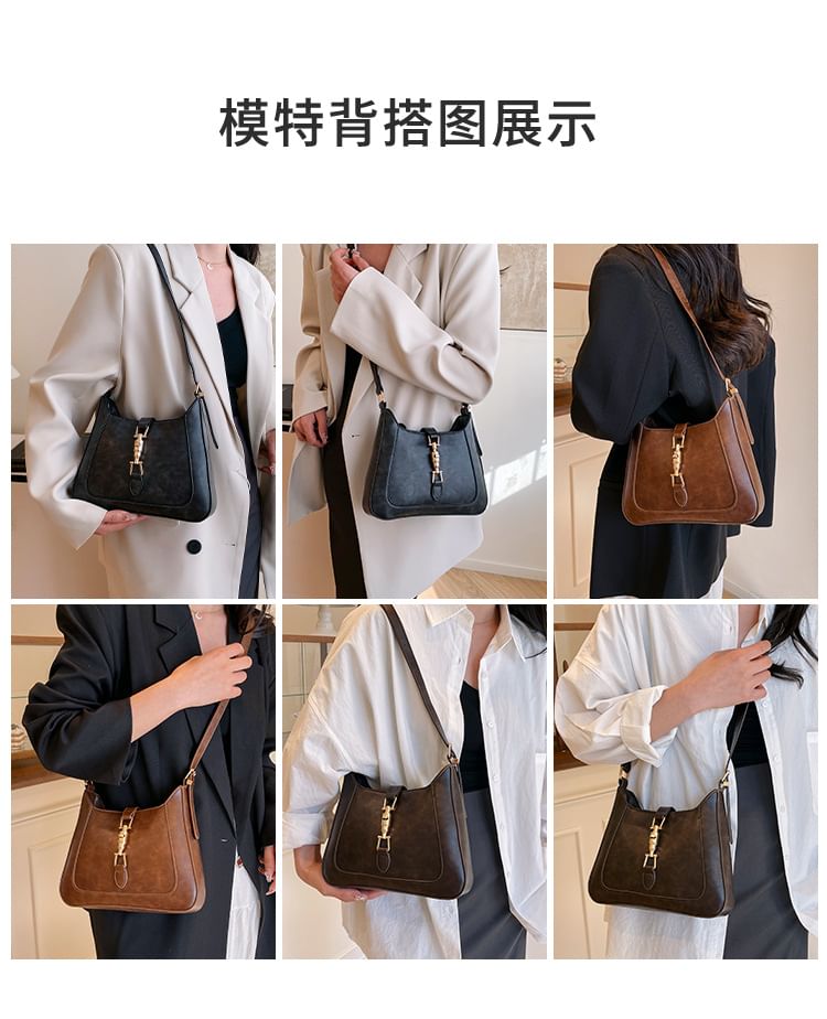 Faux Leather Buckled Crossbody Bag