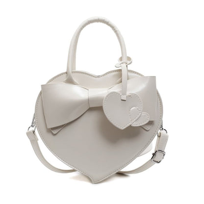 Set: Heart Shaped Faux Leather Crossbody Bag + Bag Charm