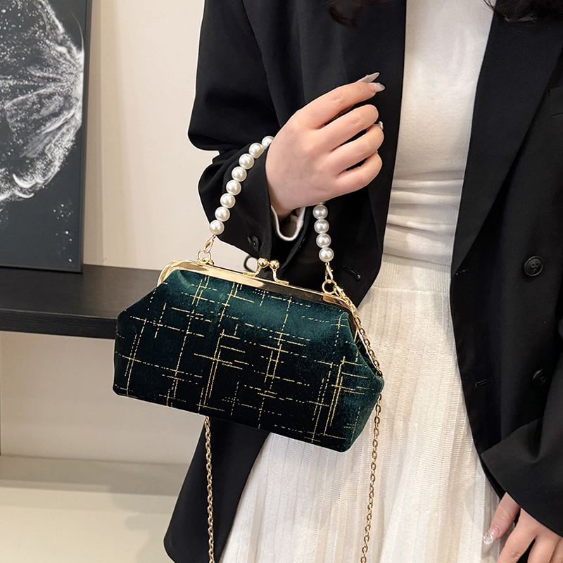 Chain Strap Kiss Lock Velvet Crossbody Bag