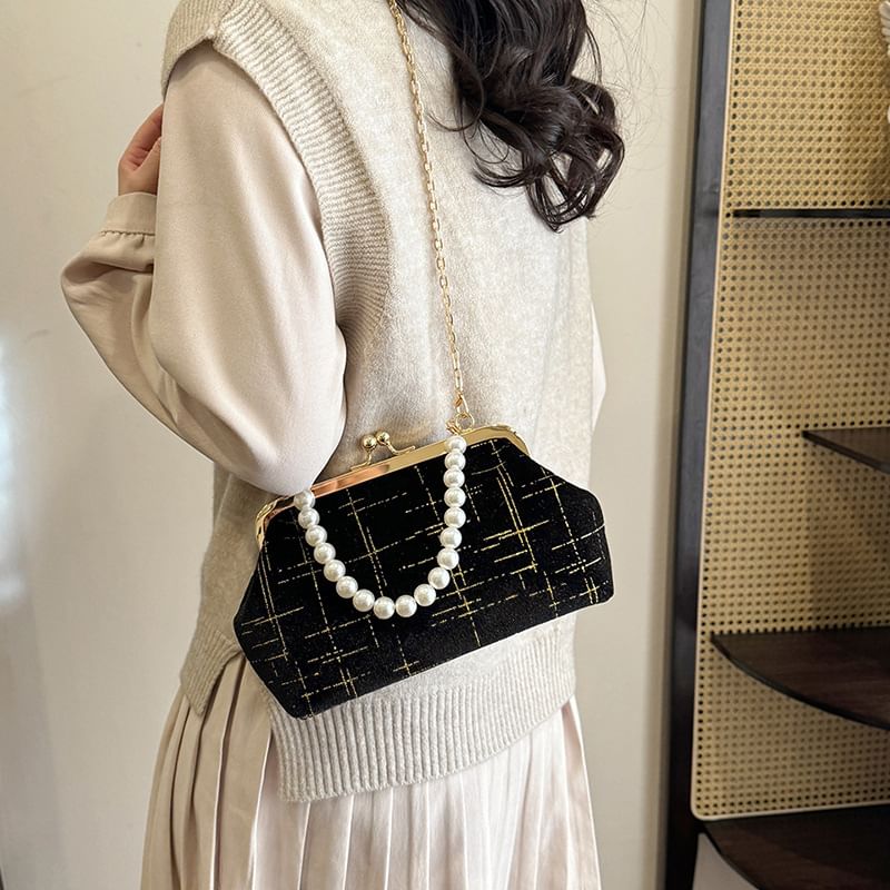 Chain Strap Kiss Lock Velvet Crossbody Bag