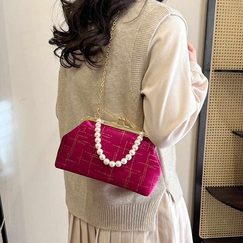 Chain Strap Kiss Lock Velvet Crossbody Bag