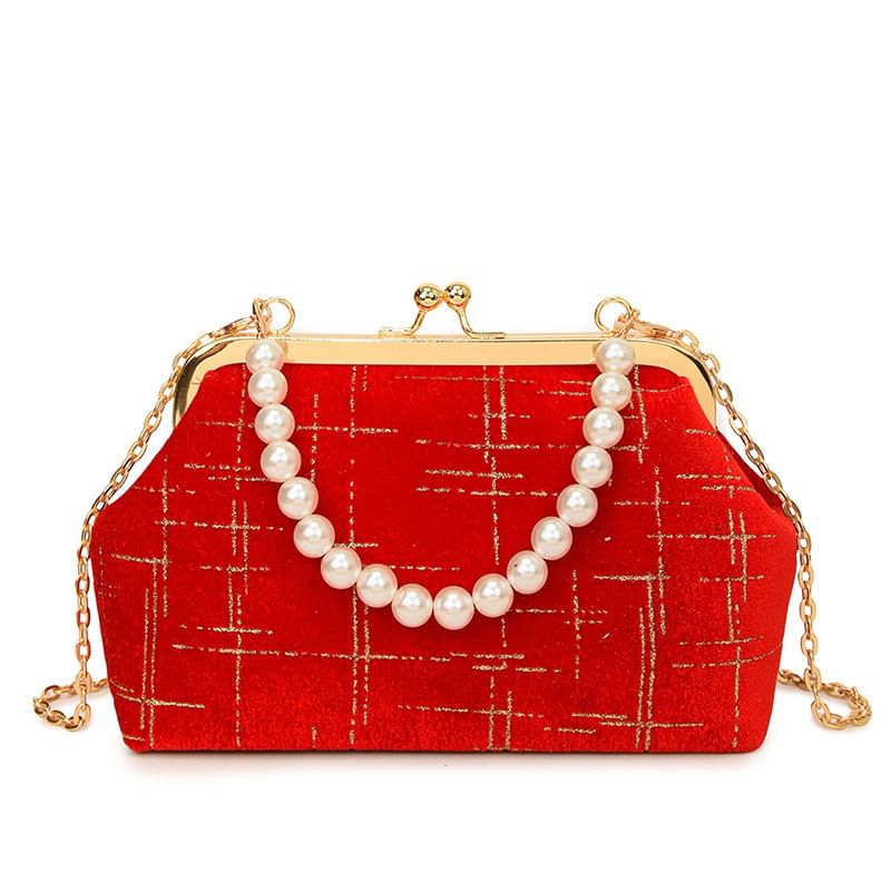 Chain Strap Kiss Lock Velvet Crossbody Bag