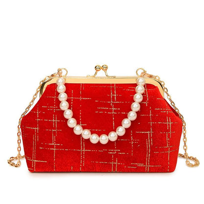 Chain Strap Kiss Lock Velvet Crossbody Bag