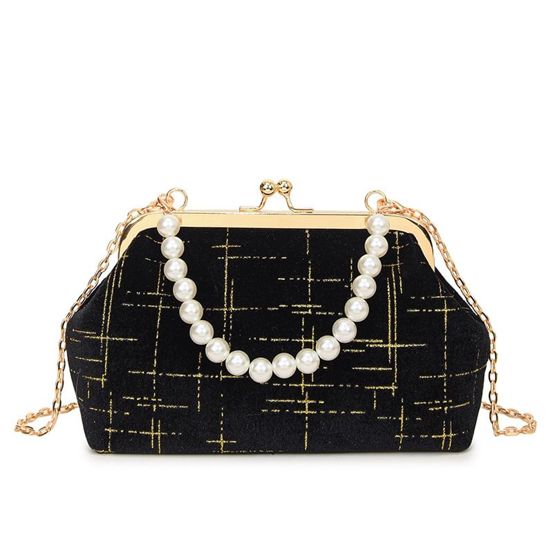 Chain Strap Kiss Lock Velvet Crossbody Bag