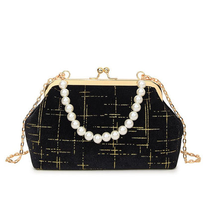 Chain Strap Kiss Lock Velvet Crossbody Bag