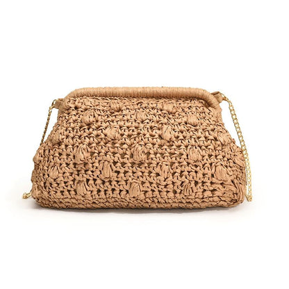 Chain Strap Textured Straw Crossbody Bag