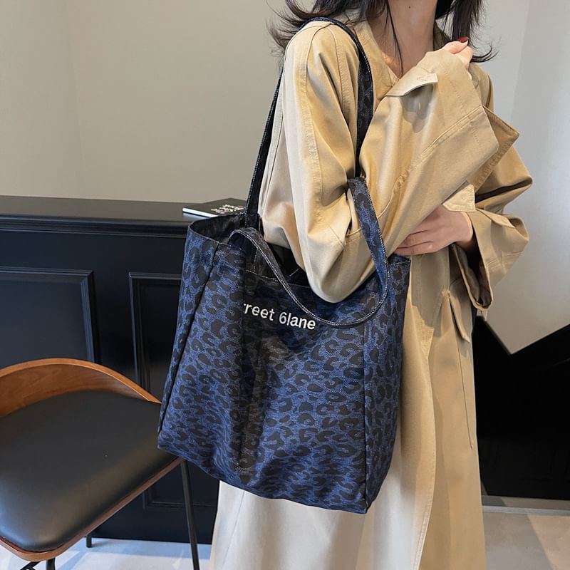 Leopard Print Denim Tote Bag