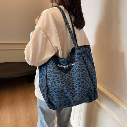 Leopard Print Denim Tote Bag