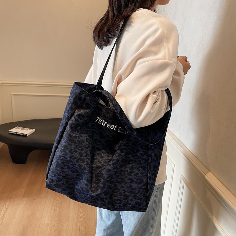 Leopard Print Denim Tote Bag
