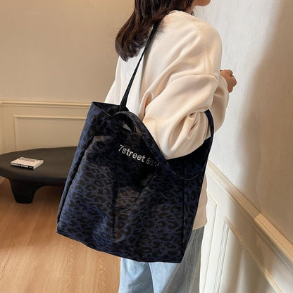 Leopard Print Denim Tote Bag