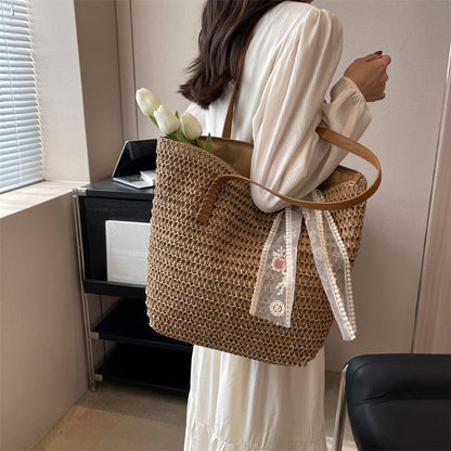 Set: Straw Tote Bag + Scarf