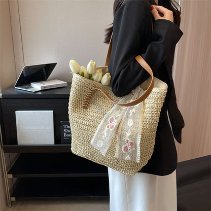 Set: Straw Tote Bag + Scarf