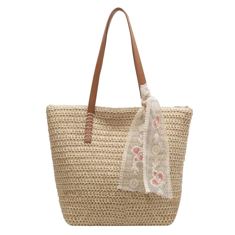 Set: Straw Tote Bag + Scarf