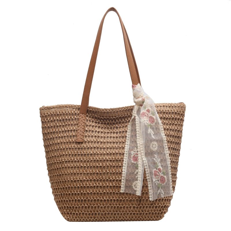 Set: Straw Tote Bag + Scarf