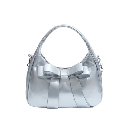 Chain Strap Plain Bow Accent Faux Leather Crossbody Bag