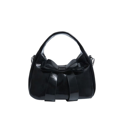 Chain Strap Plain Bow Accent Faux Leather Crossbody Bag