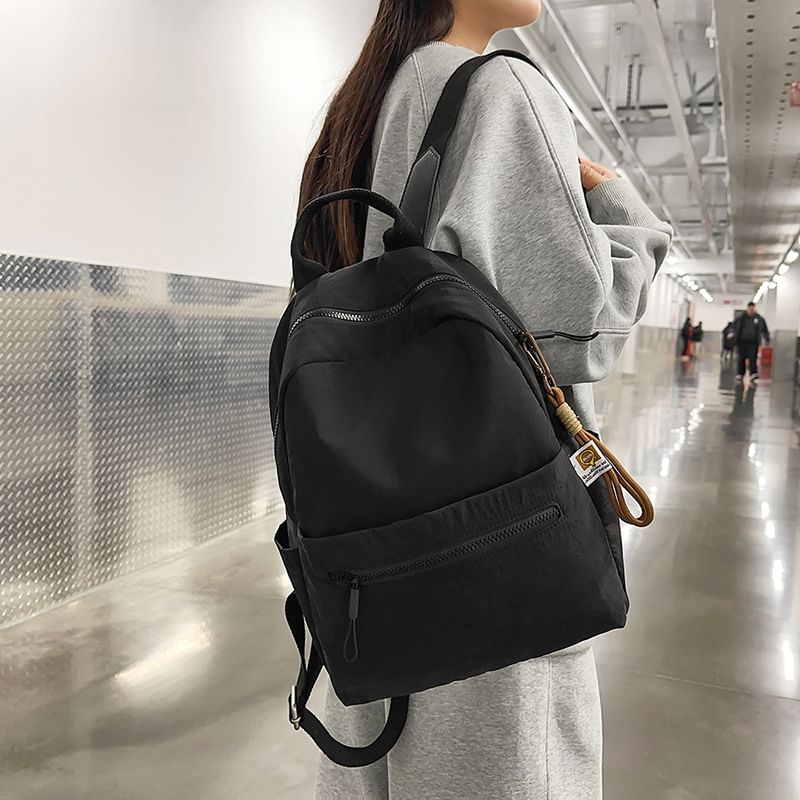 Set: Plain Nylon Laptop Backpack + Bag Charm