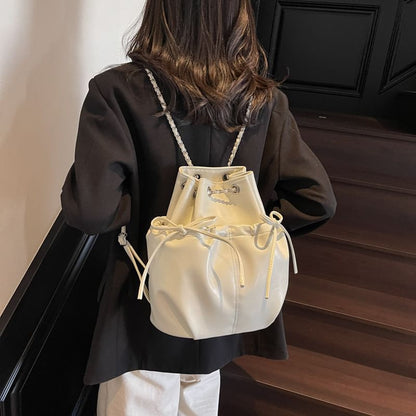 Plain Drawstring Faux Leather Backpack