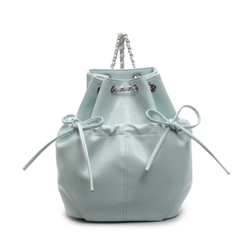 Plain Drawstring Faux Leather Backpack