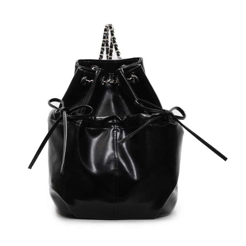 Plain Drawstring Faux Leather Backpack