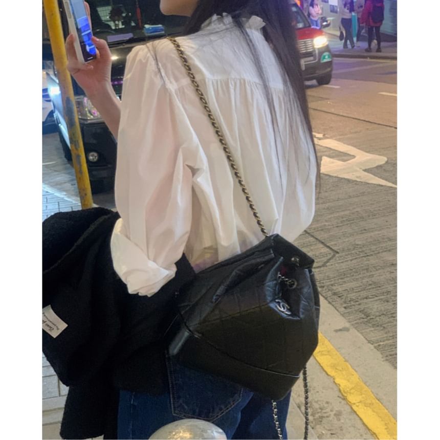 Lace Panel V-Neck Long Sleeve Blouse