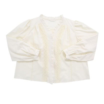Lace Panel V-Neck Long Sleeve Blouse