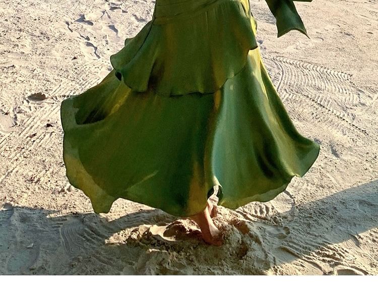 Ruffle Hem Shirred Midi Layered Mermaid Dress