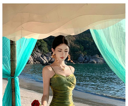 Ruffle Hem Shirred Midi Layered Mermaid Dress