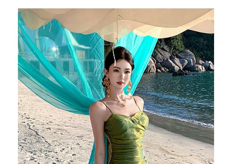 Ruffle Hem Shirred Midi Layered Mermaid Dress