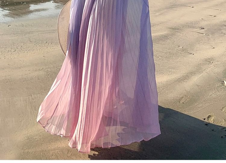 Two-Tone Wrap Accordion Pleat Maxi Sundress