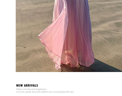 Two-Tone Wrap Accordion Pleat Maxi Sundress