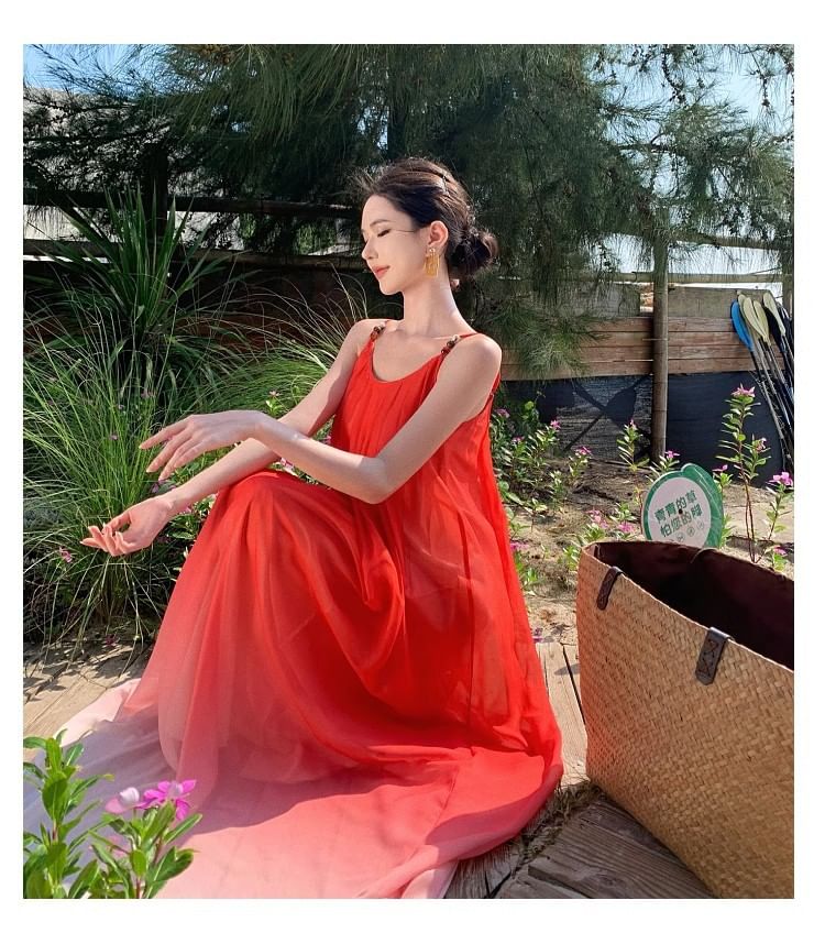 Ombre Maxi Sundress with Spaghetti Straps