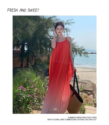 Ombre Maxi Sundress with Spaghetti Straps