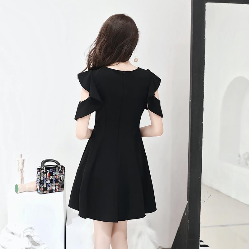 Short-Sleeve Round Neck Plain Cutout Mini A-Line Cocktail Dress