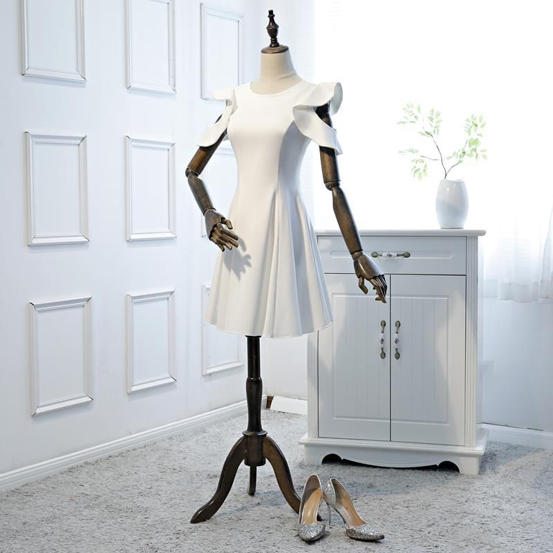 Short-Sleeve Round Neck Plain Cutout Mini A-Line Cocktail Dress