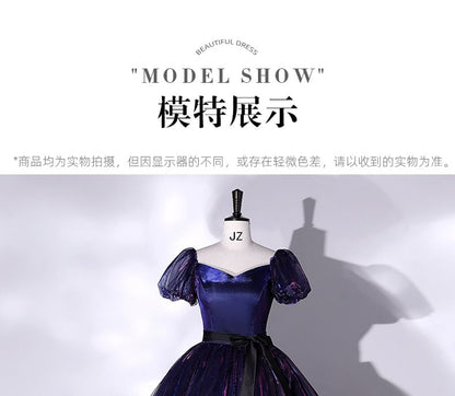 Short-Sleeve Ball Gown Bow Overlay Mesh