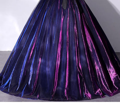 Short-Sleeve Ball Gown Bow Overlay Mesh