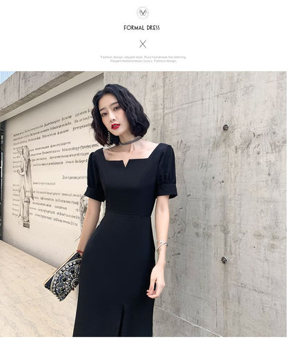Short-Sleeve Plain Maxi Sheath Evening Dress