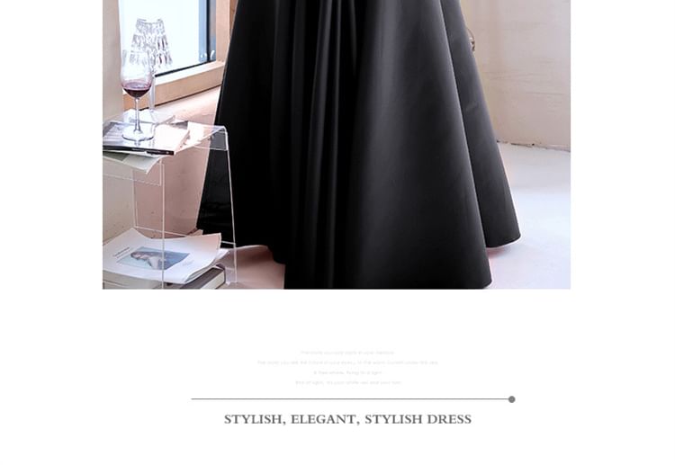 A-Line Evening Sleeveless Gown Bow Plain One-Shoulder