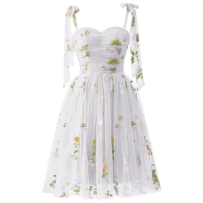 Spaghetti Strap Floral Embroidered Mesh Mini A-Line Cocktail Dress