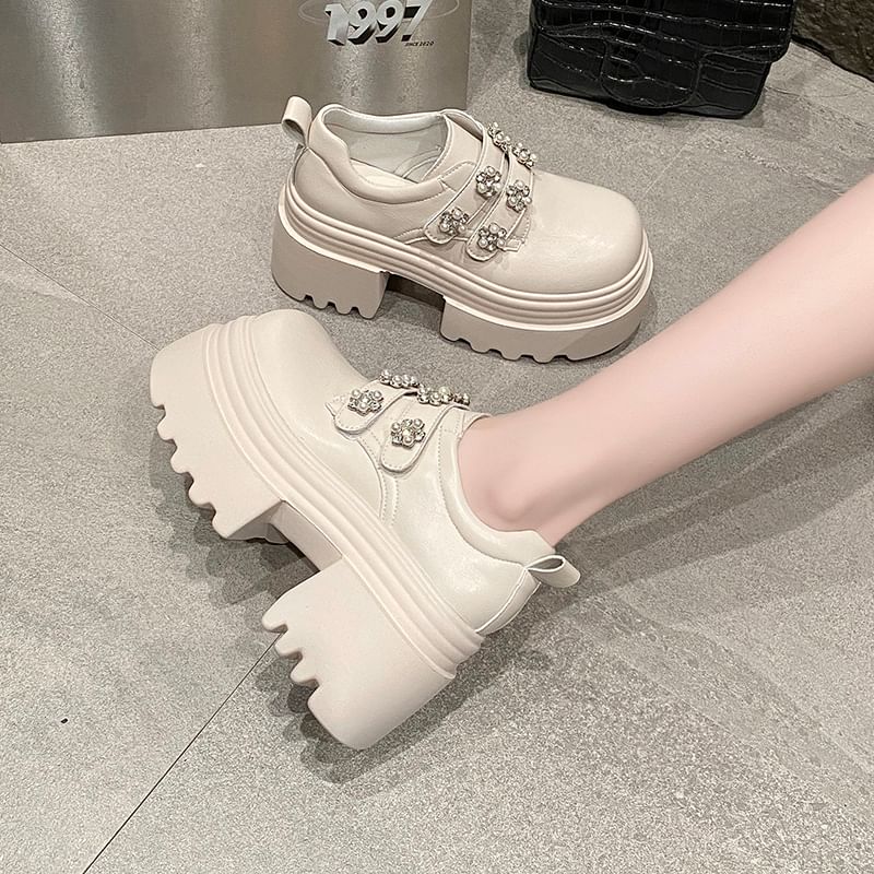 Platform Embellished Faux Leather Shoes